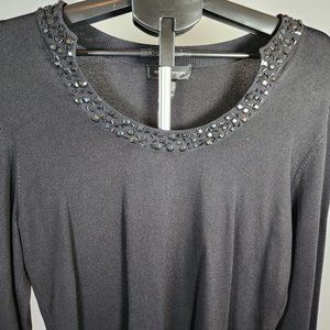 Cable & Gauge Black Pull Over Sweater with Decorative Neck W Black Accents NWT